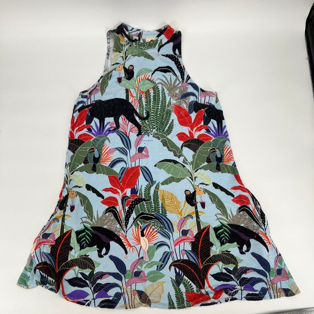 FARM Rio Tropical Halter Mini Dress XL Jungle Print Pockets Monkey Toucan Anthro - Picture 9 of 12